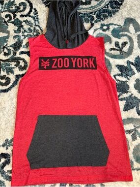 Zoo York Red and Charcoal Sleeveless Hooded Tank